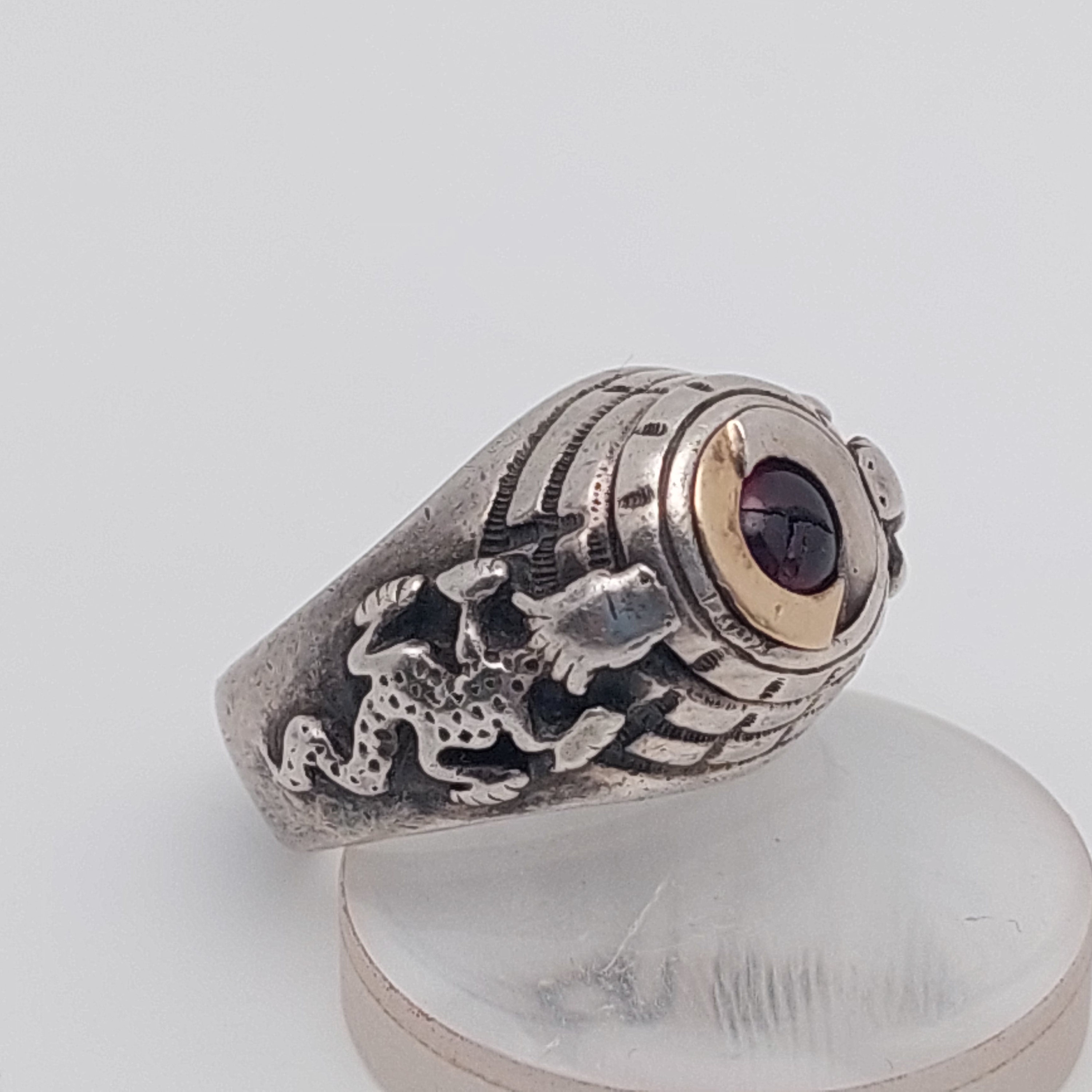 Antique Men's Signet Ring Silver Art Nouveau Poison Ring