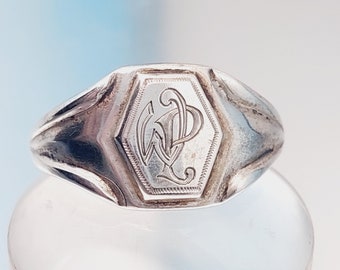 Antique signet ring 800 silver men's ring initials WP PW antique jewelry size. 22 Art Nouveau women's signet ring