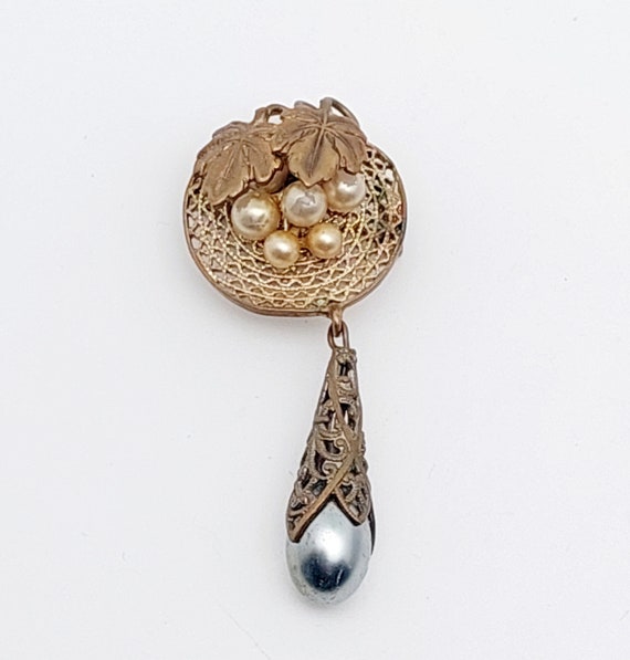 Antike Perlen double Brosche mit Blätter floral