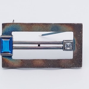 Nostalgische Silber Brosche mit blauem Stein und Zirkonia 925er Silber