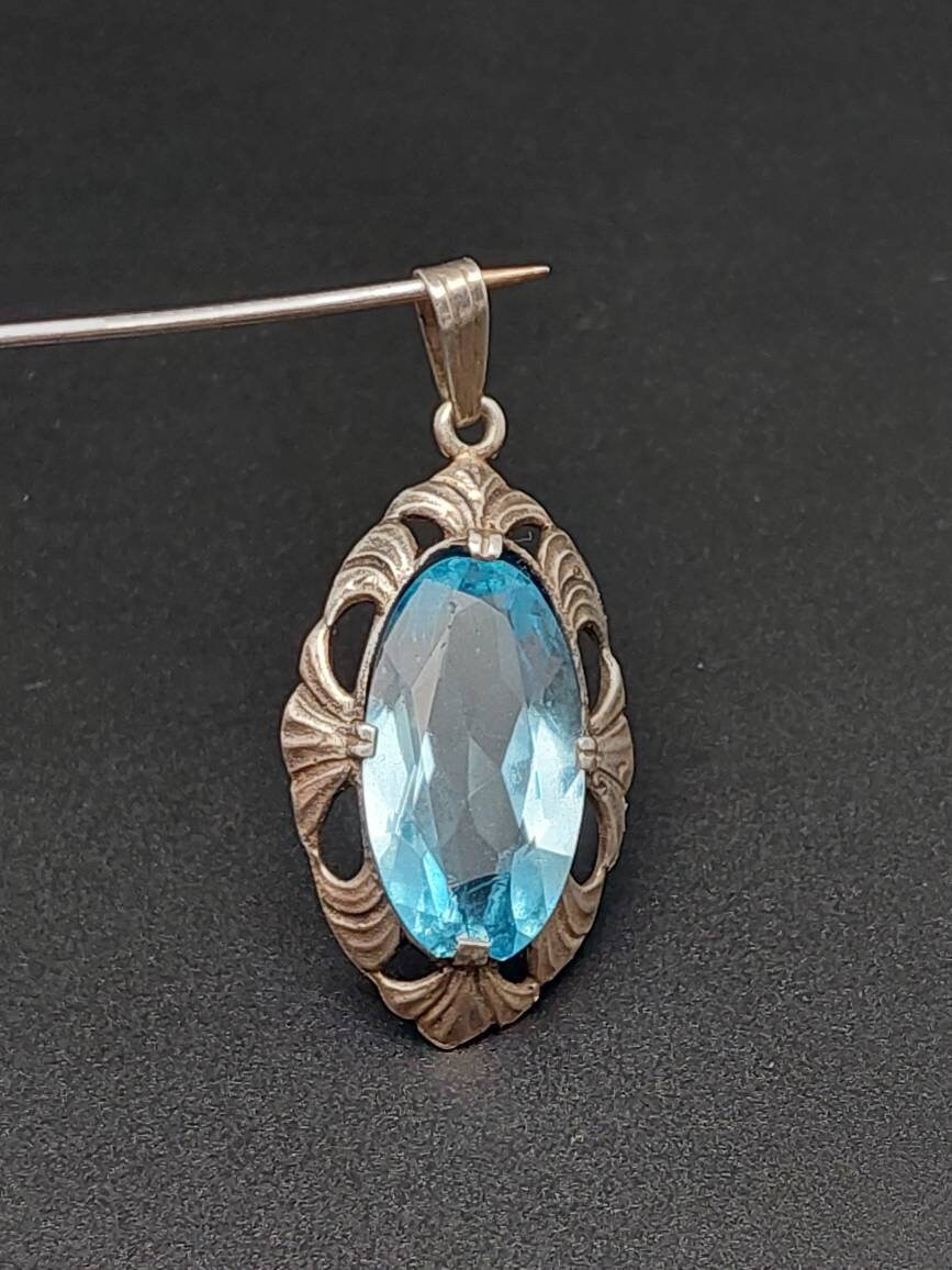 Sapphire Necklace Simulated Marquise Gem With CZ Accents