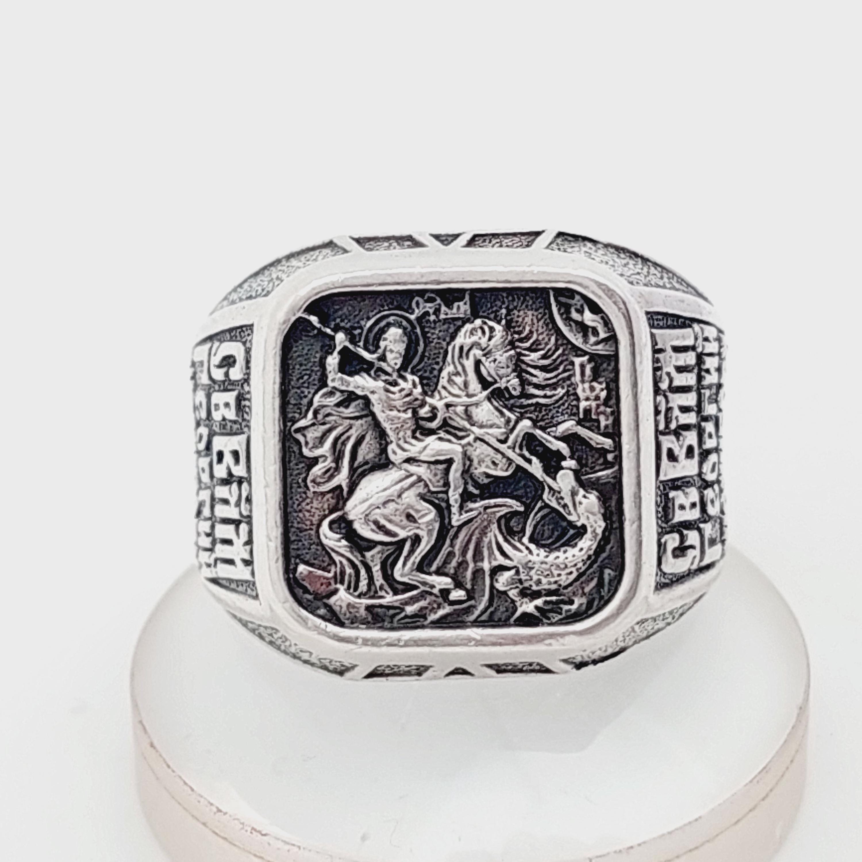 Size 26 62 Antique Signet Ring Russian Silver Men's Ring Saint