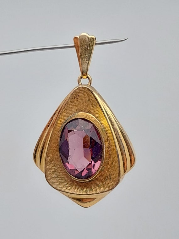 Antique gold-plated double pendant cut purple gla… - image 1