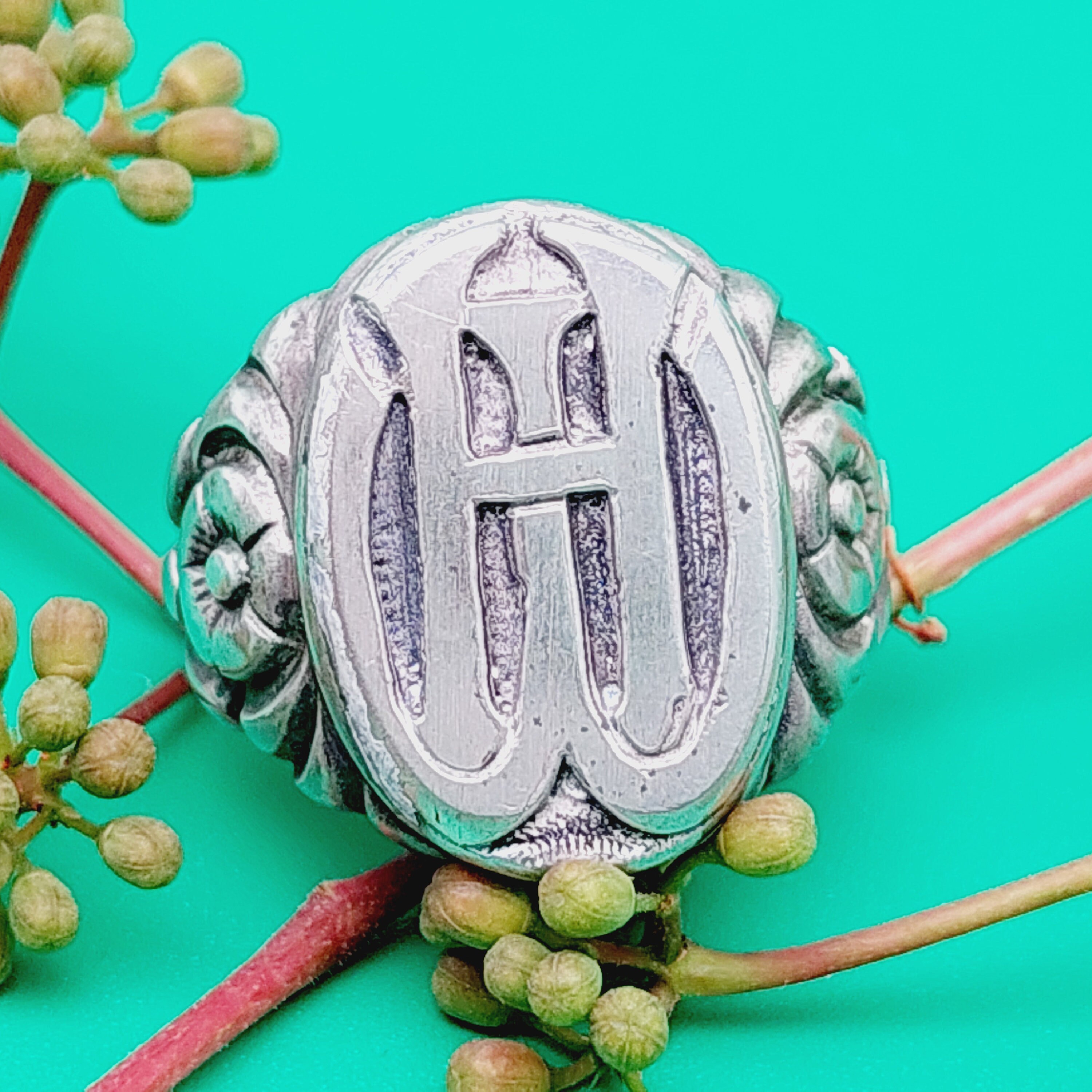 Size 19 59 Antique Men's Signet Ring Initials HM HW 800