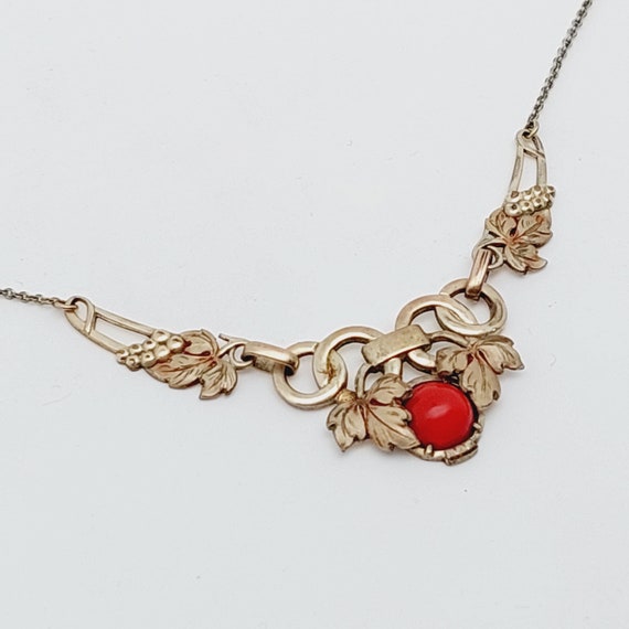 Antique double necklace coral colored stone gold … - image 7