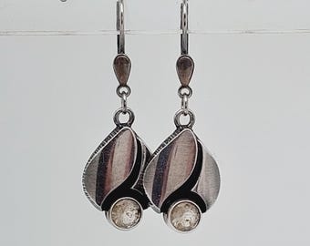 Finland Vintage Earrings Karl Laine 925 Sterling Silver Drop Earrings Rock Crystal