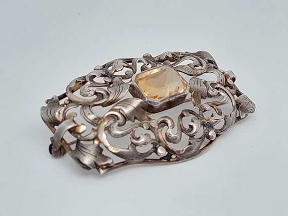 Antique silver brooch silver Art Nouveau yellow s… - image 2