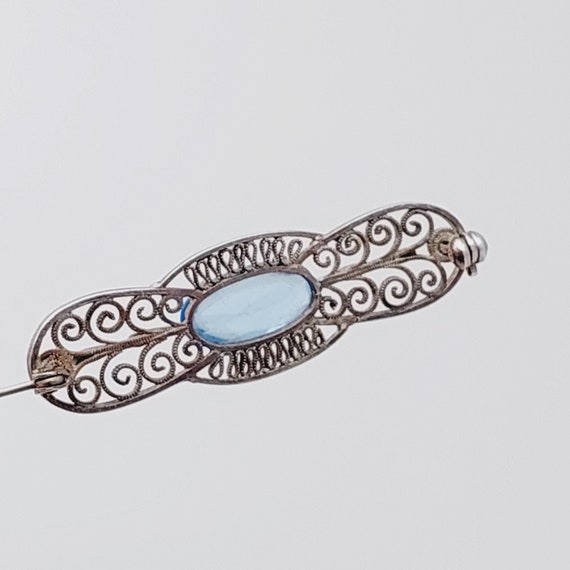 Broche Ancienne Art Déco Années 1930/40 - Argent Avec Pierre Bleue - État Très Bon