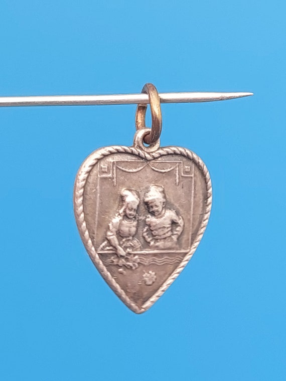 Antique silver pendant silver Art Nouveau boy gir… - image 4