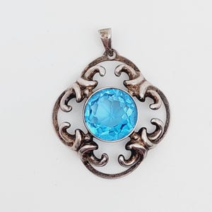 Antique 835 silver pendant with large blue cut stone Art Nouveau