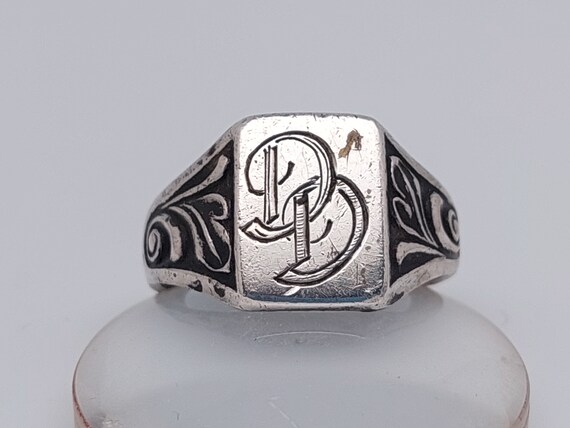 925 Sterling Silver Vintage Ornate Square Signet Ring Size