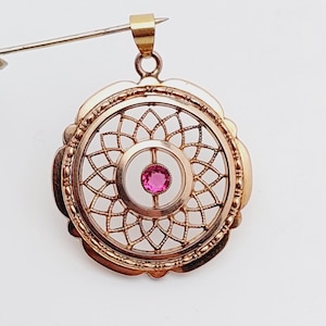 Antique Art Nouveau pendant double red cut stone antique jewelry