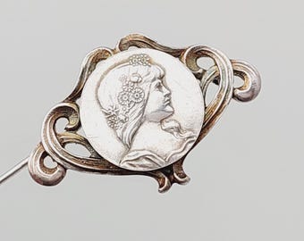 Antique silver brooch for women, Art Nouveau filigree brooch, Art Nouveau floral pattern
