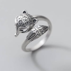 Size 17 Fox Ring Silver Open Ring 925 Silver Ring #TL025
