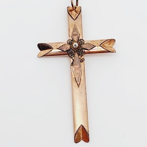 XLL Biedermeier antique double pendentif croix avec perle