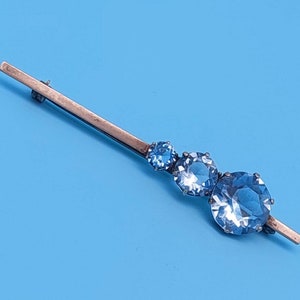 Schöne antike Silber Stabbrosche 3 hell blaue Steine Brosche