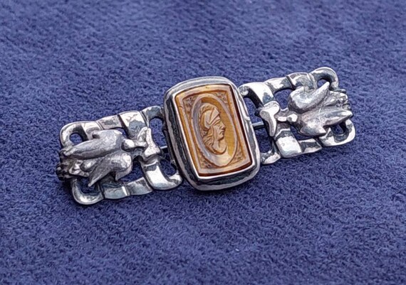 Antique Art Nouveau silver brooch with tiger eye … - image 4