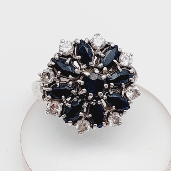Vintage Ring 925er Silber Silberring dunkel blau geschliffener Steine Gr 14