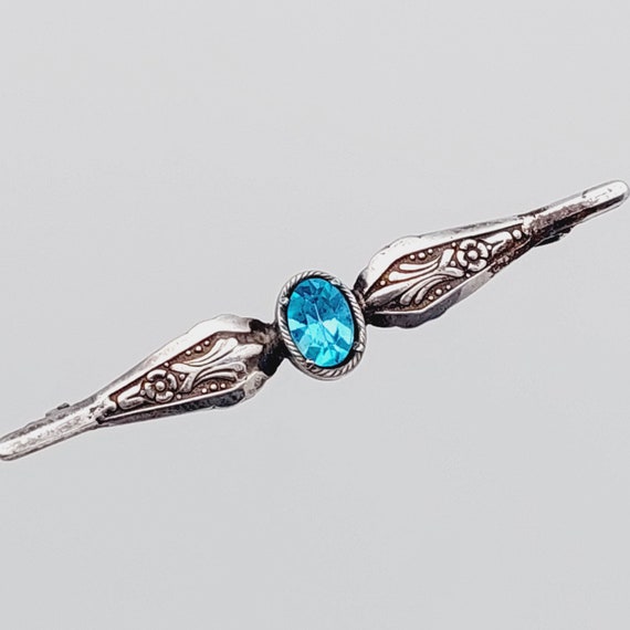 Belle Broche Ancienne En Argent 800, Fleur Bleue émaillée - Qualité Supérieure