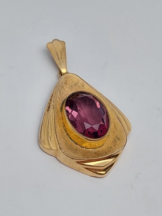 Antique gold-plated double pendant cut purple gla… - image 6