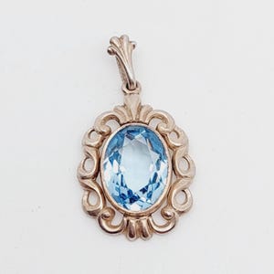 Antique 835 silver pendant with large blue cut stone Art Nouveau