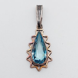 Antique 835 silver pendant Art Nouveau with blue stone aquamarine color Victorian design