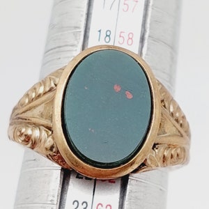 Gr 21 61 Antique signet ring double green stone blood jasper heliotrope gold plated men's ring