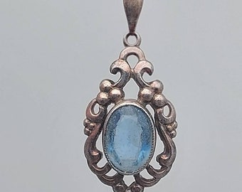 Art Nouveau silver chain pendant 1920 true vintage blue art nouveau blue silver necklace pendent blue stone