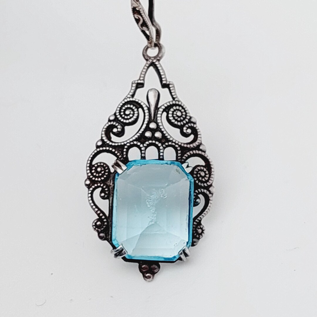 Antique Silver Pendant Art Nouveau With Blue Colored Stone Aquamarine ...