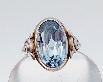 Antiker 830er Silber Ring Aquamarin Farbender Stein hellblau antiker Ring antiker Schmuck Ringgrösse 10