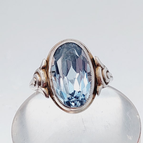 Antique 830 silver ring aquamarine colored stone light blue antique ring antique jewelry ring size 10