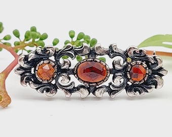 Lindo broche antigo de prata 800, broche de pedra granada vermelha, bijuteria tradicional dirndl