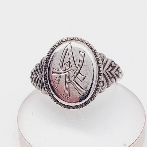 Bague argent 800 antique ART DECO gravure chevalière avec monogramme AK KAgr 17