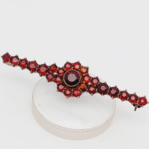 Antique 925 silver brooch gold plated bar brooch with garnet stone Victorian