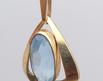 Pendentif Vintage Plaqué Or AM – Cristal Bleu Taillé