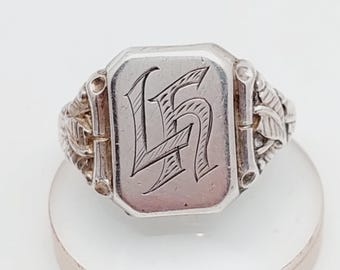 Vintage LH Initials Monogram Ring: 835 Silver, Size 9.5, Art Deco