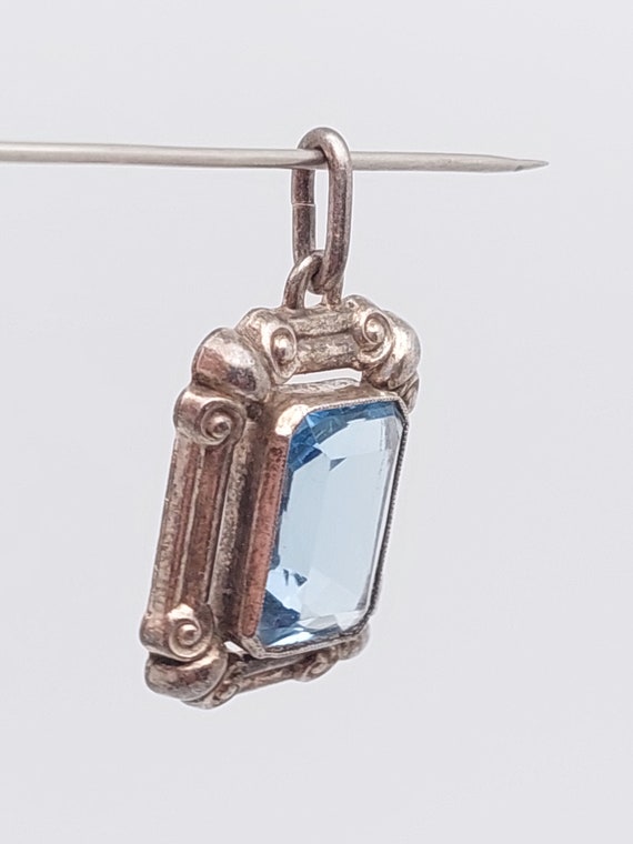 Antique silver pendant art deco with blue stone a… - image 6