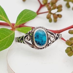 Turquoise ring 925 silver size 16 18 mm ladies silver ring gift rare precious exclusive vintage design gemstone retro timeless Art Deco