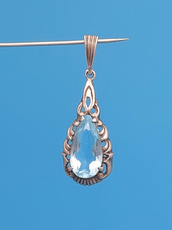 Antique silver pendant art deco light blue polish… - image 4