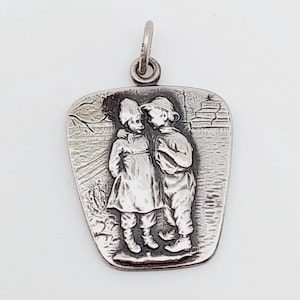 Antique Art Nouveau Pendant Boy with Girl 835 Silver Charm