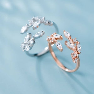 925 Sterling Silver Ring Olive Branch Leaves Zirconia Stones Real Silver Flower Ring with Blossom for Women #TL002 Victorian Style