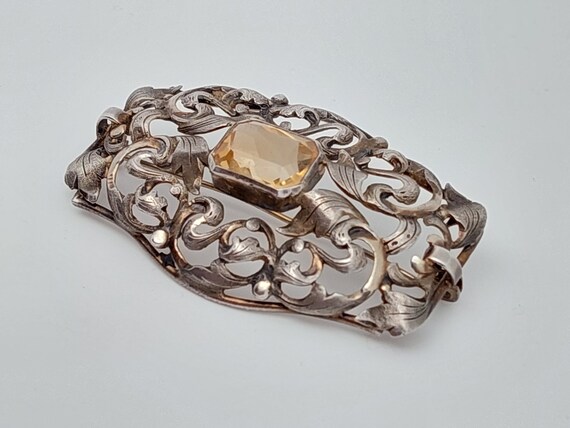 Antique silver brooch silver Art Nouveau yellow s… - image 6