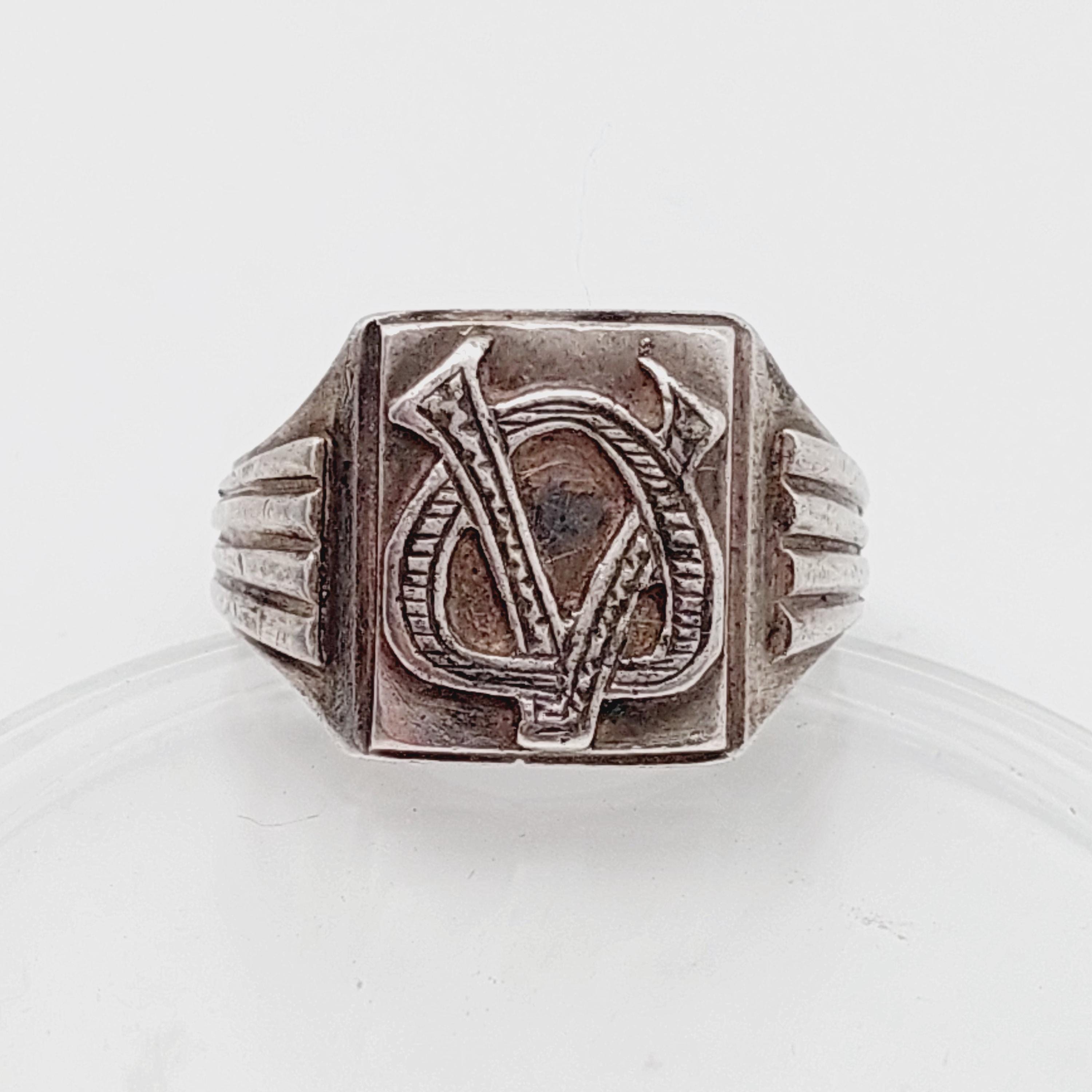 Size 16 Antique 800 Silver Ring Men's Signet Ring OV VO Silver