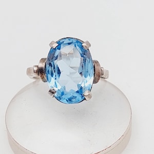 Antique Art Nouveau silver ring with blue stone aquamarine colored silver ring size 11 51