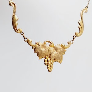 Antique double necklace gold-plated pendant Art Nouveau grapes vines