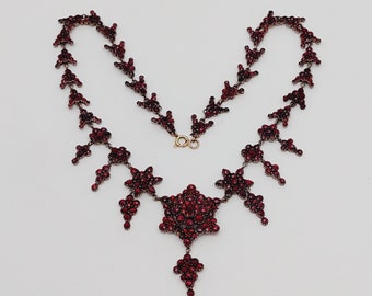 Victorian necklace double necklace garnet stones garnet jewelry antique jewelry gold plated