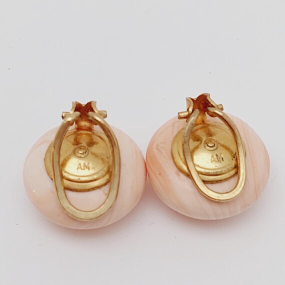 Boucles D'oreilles Anciennes – Corail Rose Peau D'ange, Plaqué Or, Pendantes