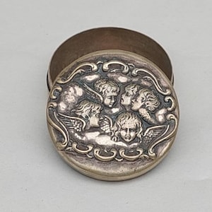 Antique silver plated tin angel pill box Rokalien pill box tin for pills EPNS