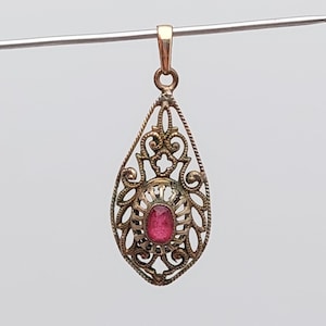 Antique Art Nouveau pendant double red cut stone antique jewelry Rodi and Wienenberger
