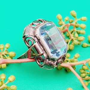 Antique Art Nouveau silver ring with blue stone aquamarine colored silver ring antique size 12 US 6